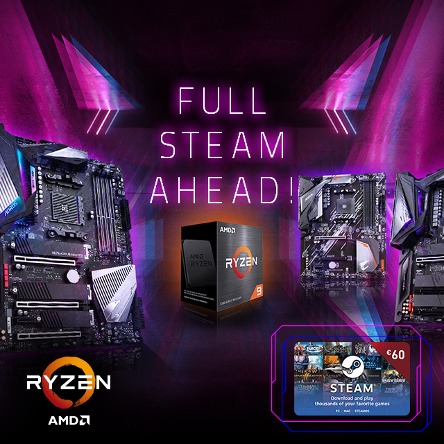 Full Steam Ahead! Get up to €60 in Steam Wallet Codes with GIGABYTE / AORUS Motherboards and AMD CPUs!